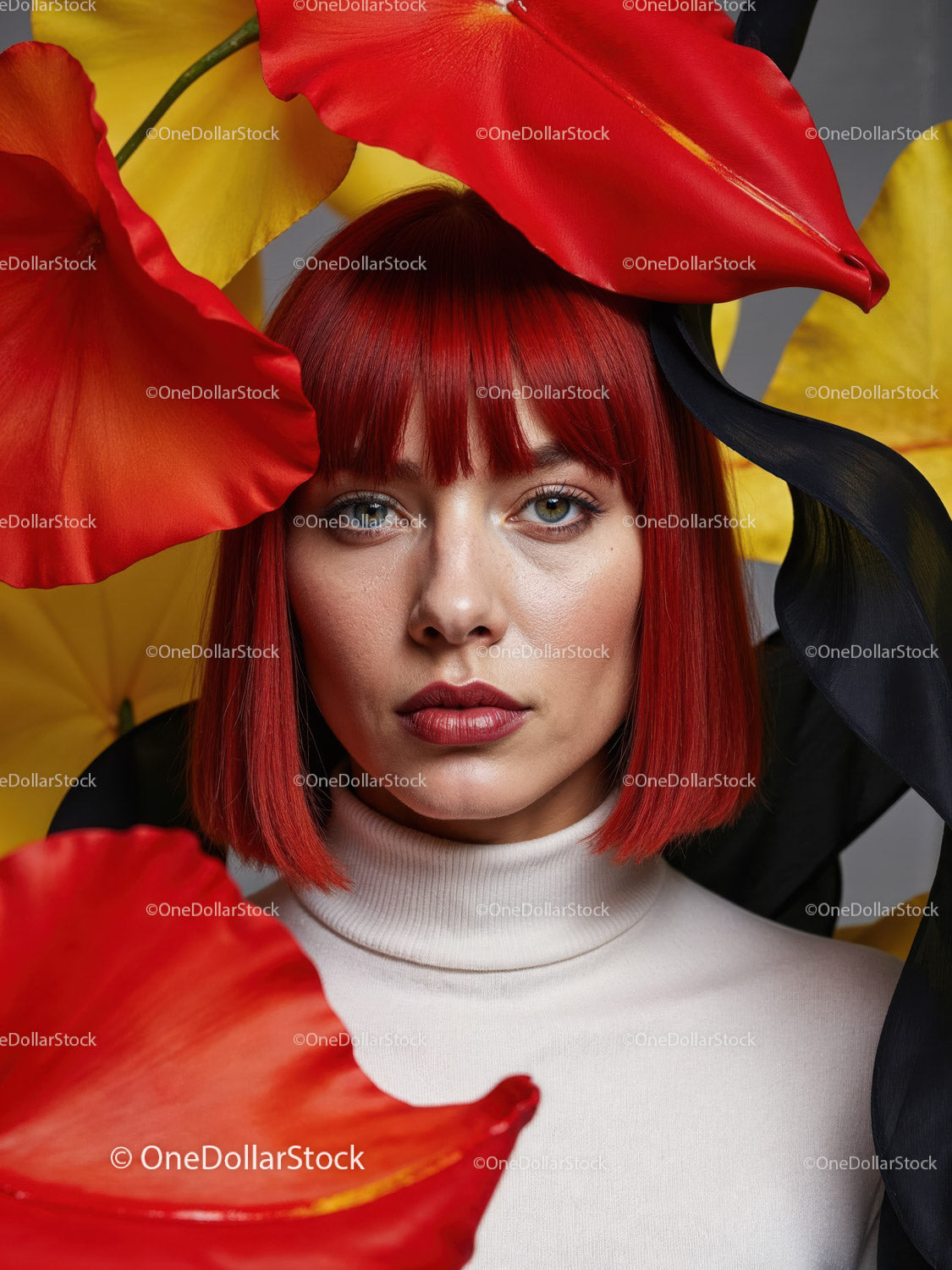 Striking Woman with Artistic Blue Face Paint and Red Lipstick
