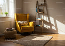 Cozy reading nook with yellow armchair and natural light