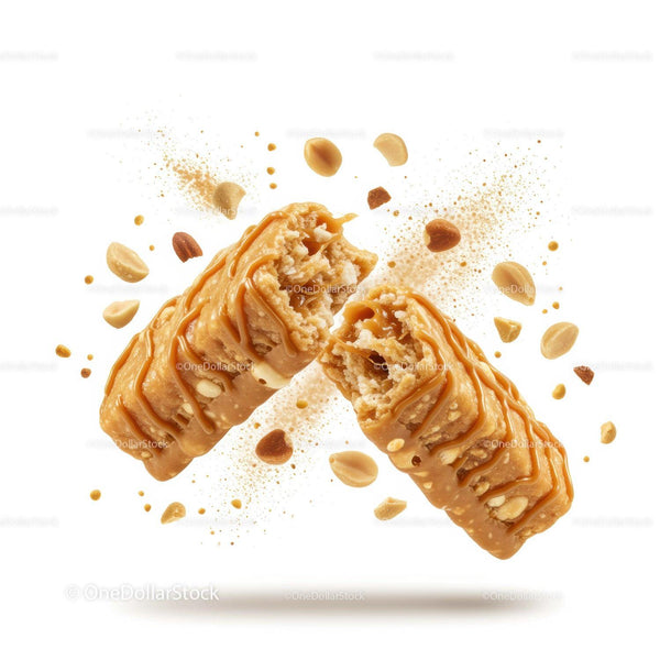 Caramel Nut Protein Bar Breaking with Peanuts