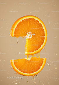 Fresh Orange Slices Dripping with Juice on Neutral Background