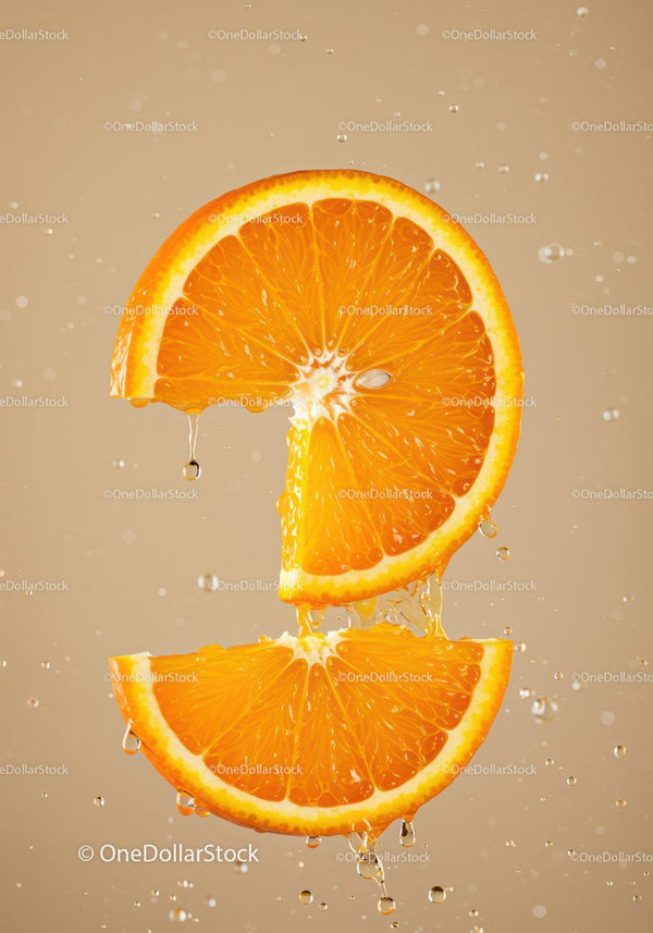 Fresh Orange Slices Dripping with Juice on Neutral Background