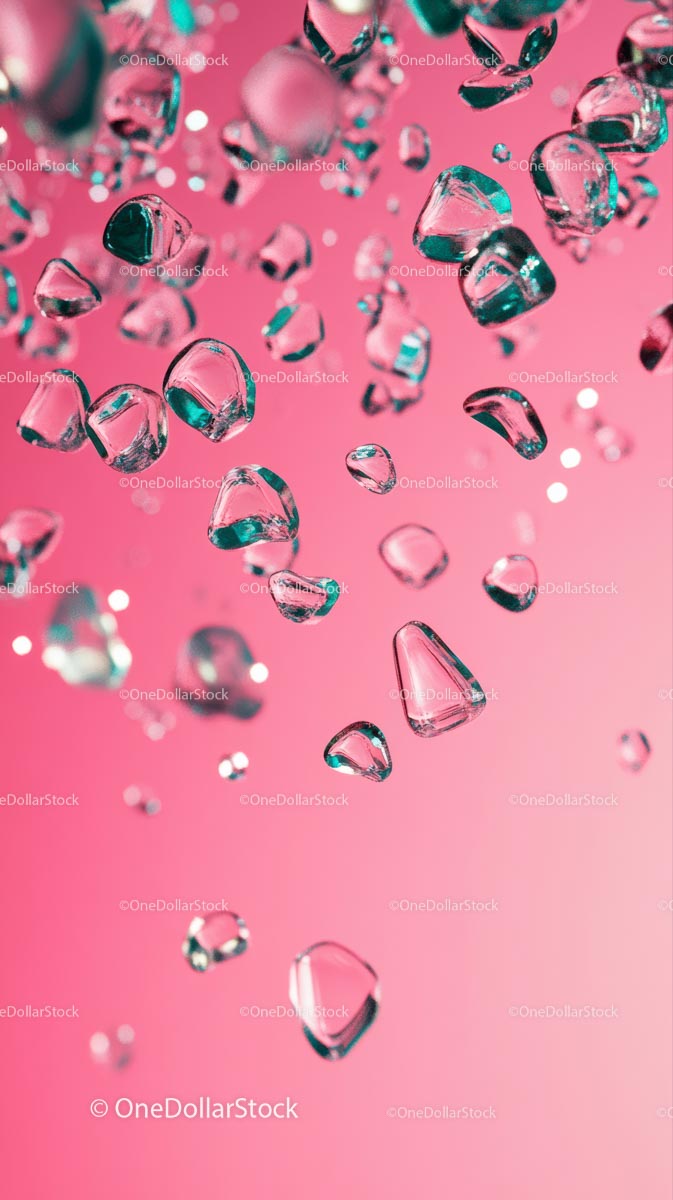 Crystal Gemstone Fragments on Pink Background for Luxury Decor