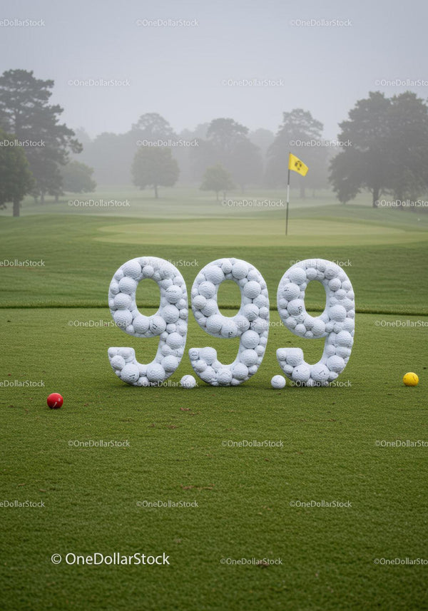 Wynik golfa 9,99 wyświetlony za pomocą piłek golfowych na polu