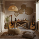 Cozy boho living room with natural wooden elements