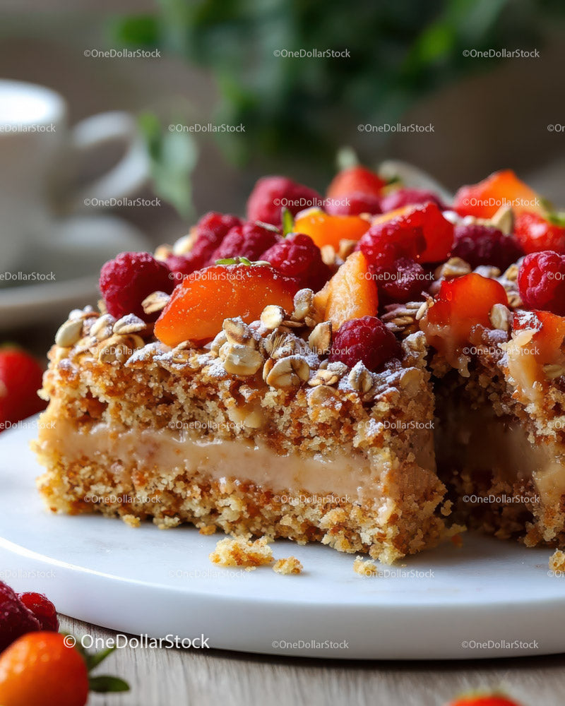 Tarta owocowa z polewą jagodową i morelową na kremowym spodzie