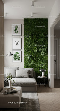 Contemporary Living Room with Green Wall and Indoor Plants