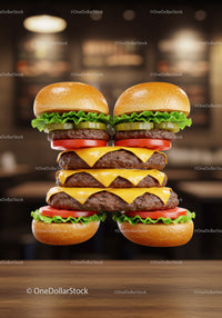Creative double cheeseburger stacked with fresh ingredients