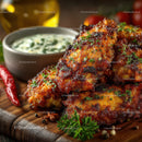 Juicy Spicy Glazed Chicken Wings with Fresh Herbs and Dipping Sauce