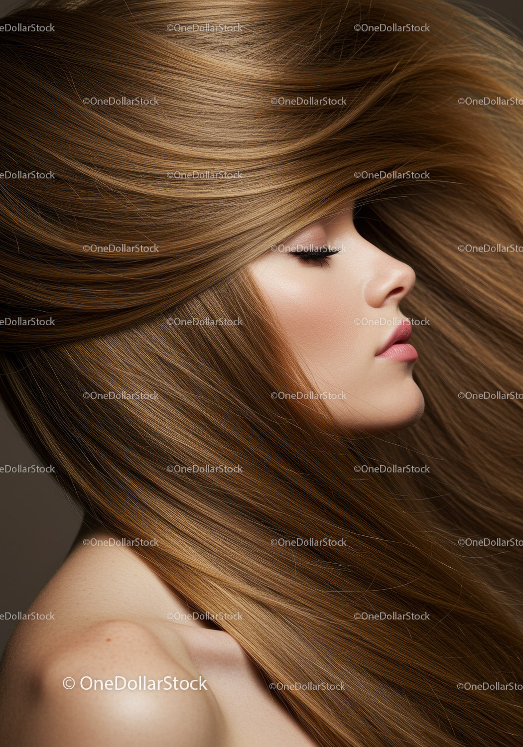 Close up of woman with flowing silky hair profile