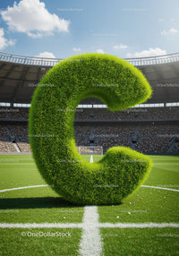 Green Grass Letter C on Soccer Field Center Line