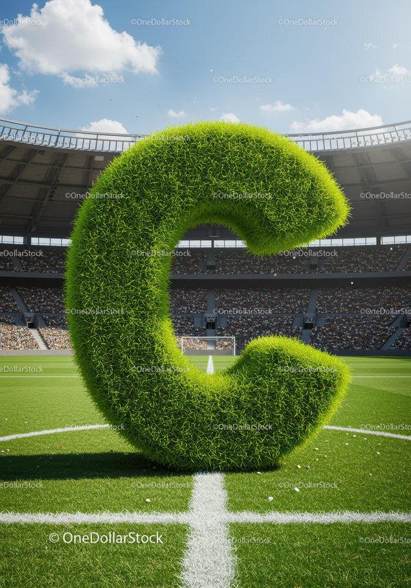 Green Grass Letter C on Soccer Field Center Line