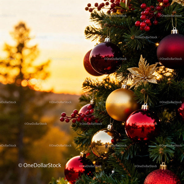 Christmas tree adorned with elegant red and gold baubles