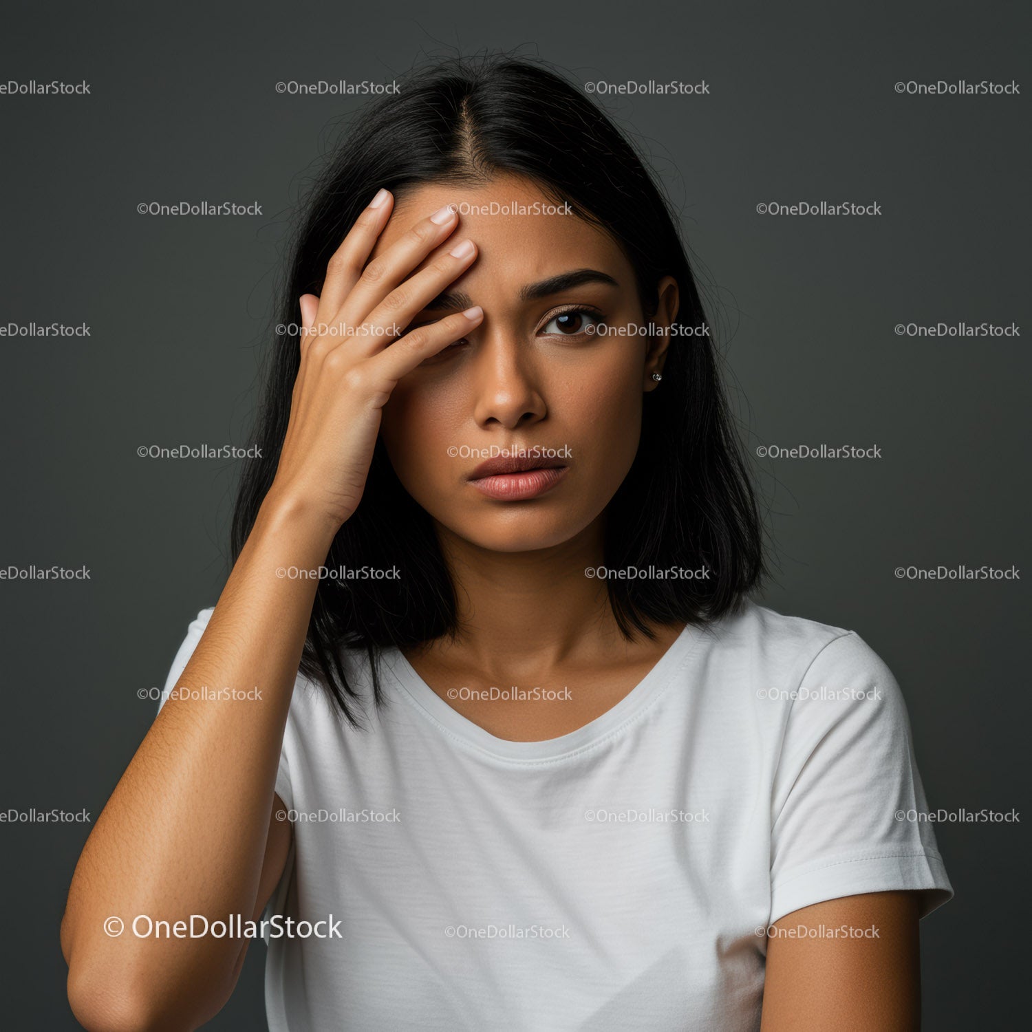Confident Young Woman with Black Hair and Natural Makeup