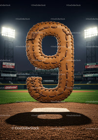 Leather Baseball Glove Shaped Number Nine on Field