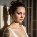Young Woman with Clear Skin and Blue Eyes in Warm Indoor Light