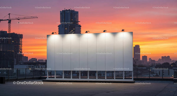 Modern City Skyline With Sunset Sky and Tall Buildings JPG Mockup Image