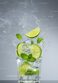 Refreshing lime and mint sparkling water splash
