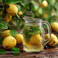 Fresh Lemonade with Sliced Lemons in a Glass Pitcher on Rustic Wooden Surface