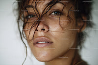 Close-up of a Woman with Wet Hair and Natural Beauty Outdoors