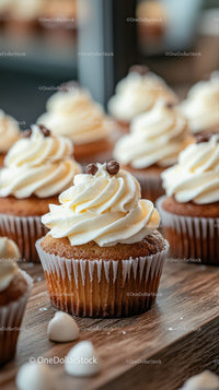 Delicious vanilla cupcake with chocolate sprinkles and fluffy frosting