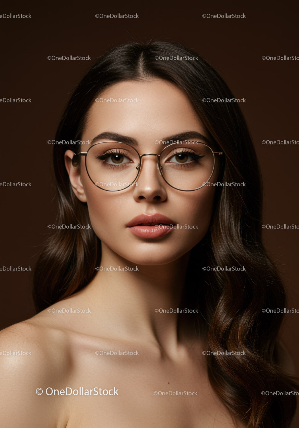 Elegant Woman with Stylish Glasses and Long Hair Portrait