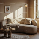 Cozy beige living room with curved sofa and soft textures