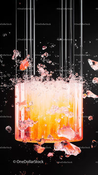 Glass Shattering Explosion with Debris Falling on Black Background