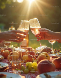 Sunlit Outdoor Toast with Rosé and Fresh Fruit
