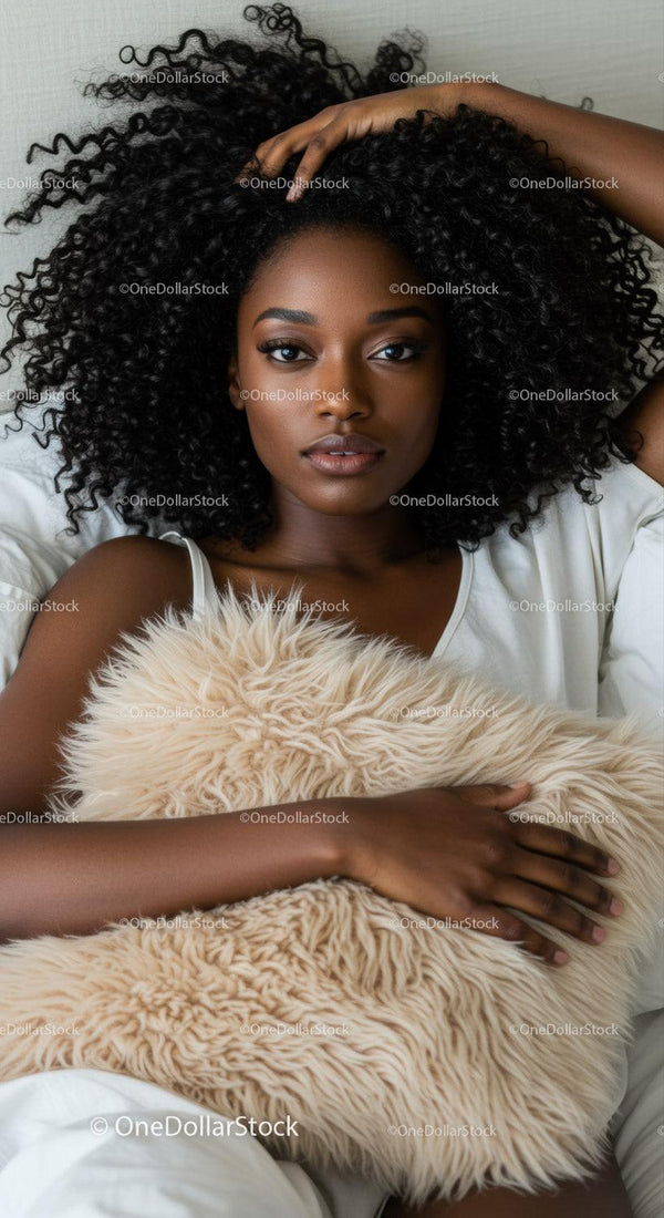Relaxed young woman lying in bed with cozy pillow