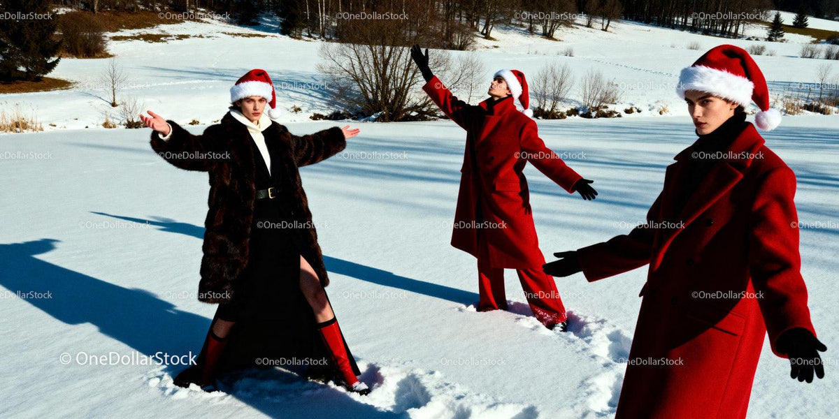 Young people celebrating winter in festive Santa hats