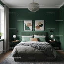 Elegant Green Bedroom with Abstract Art and Cozy Bedding