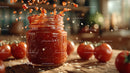 Fresh Tomato Sauce in Glass Jar with Cherry Tomatoes in Rustic Kitchen