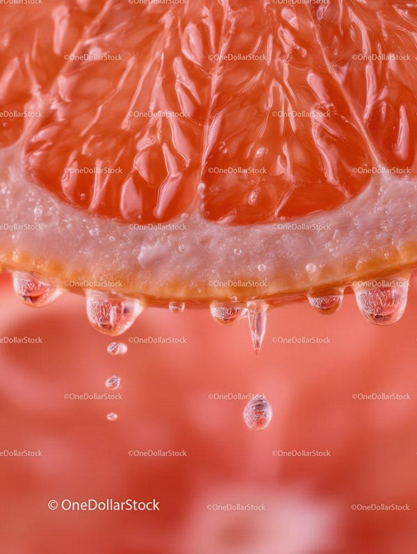 Close-up of Juicy Grapefruit Slice with Water Droplets