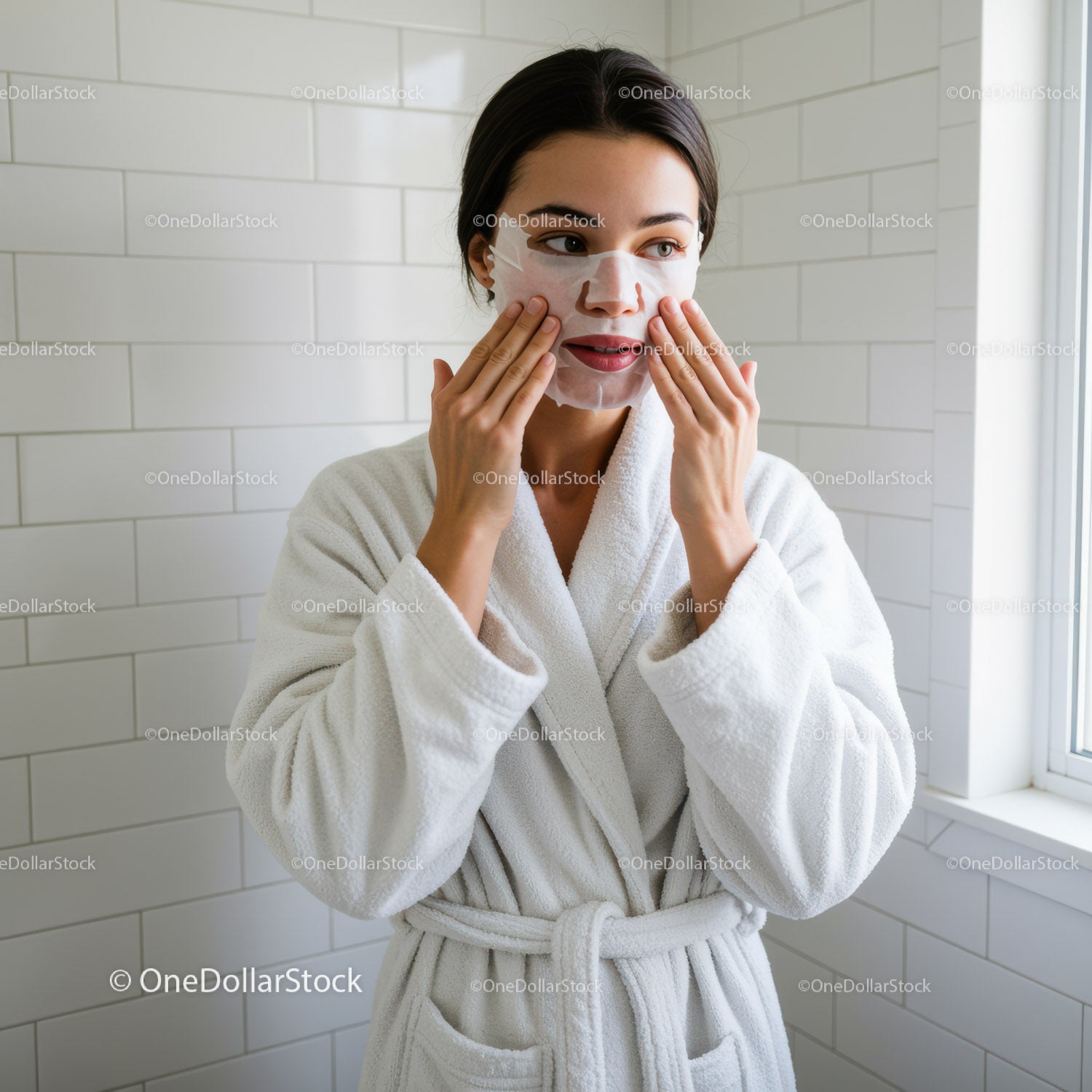 Woman Applying Facial Mask in Spa Setting for Skin Rejuvenation