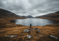 Misty Mountain Lake Scenic Landscape with Overcast Sky