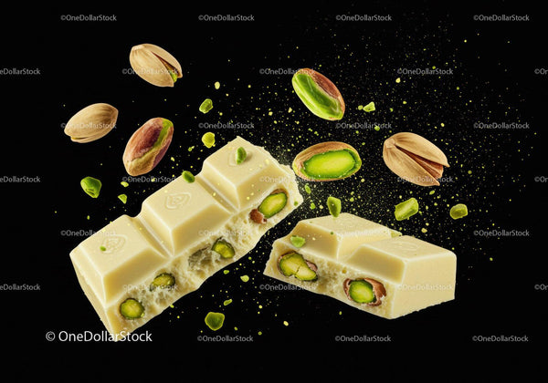 White chocolate bar with pistachio nuts and crumbs