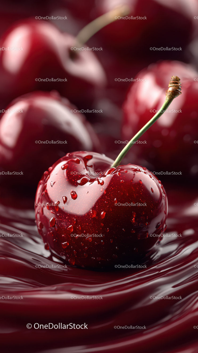Juicy Red Cherry with Water Droplets in Close-Up