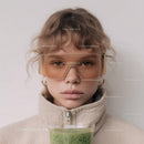 Youthful Girl with Curly Blond Hair and Safety Glasses