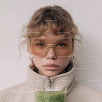 Youthful Girl with Curly Blond Hair and Safety Glasses