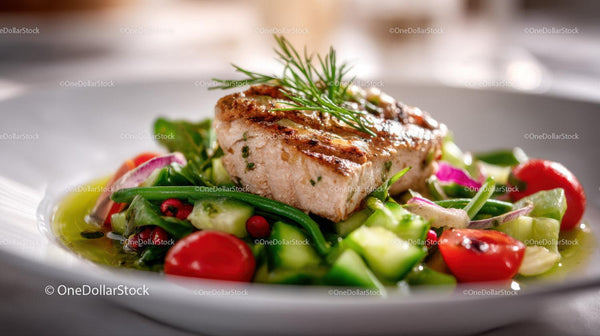 Gourmet Grillowana Ryba z Świeżą Sałatką Warzywną i Ziołami