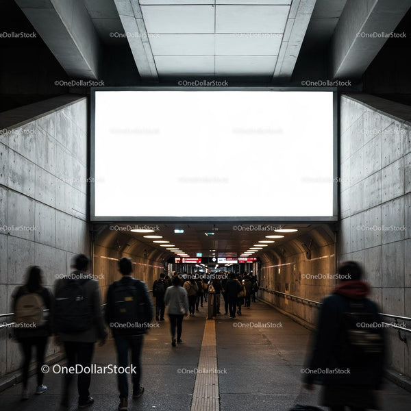 People Walking Through Urban Underground Passageway JPG Mockup Image
