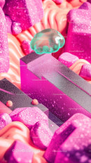 Vibrant Pink and Silver Geometric Abstract Art Scene