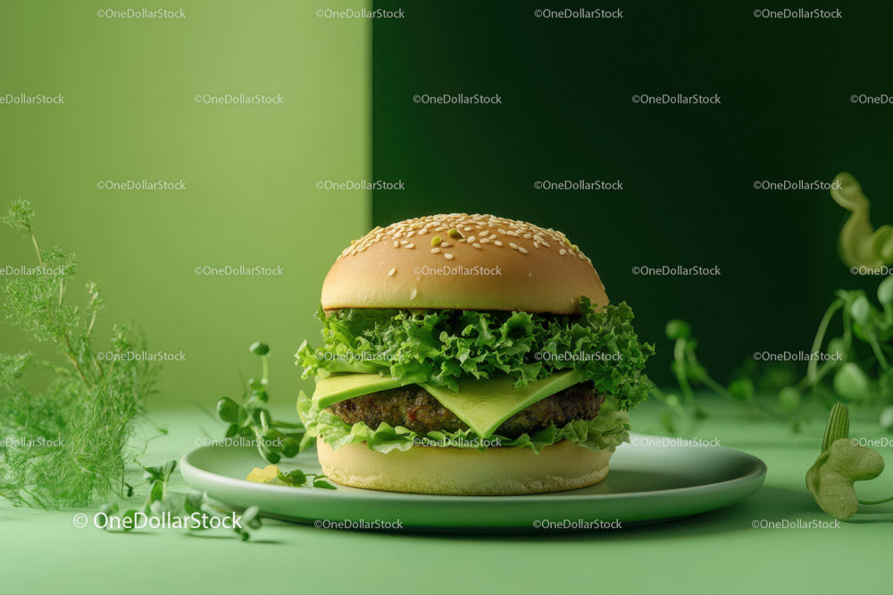 Świeży cheeseburger z sałatą i serem na białym talerzu (12 zdjęć)