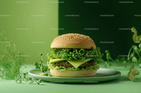 Fresh Cheeseburger with Lettuce and Cheese on a White Plate
