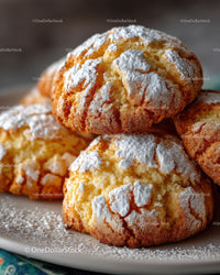 Golden Powdered Sugar Cookies Close-Up with Crispy Exterior