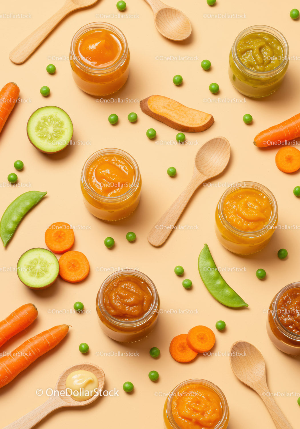 Assorted savory vegetable purees with fresh ingredients