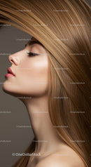 Profile of young woman with flowing straight hair