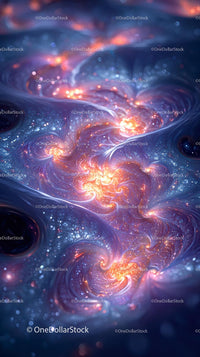 Abstract Cosmic Swirl with Glowing Galaxy in Deep Space
