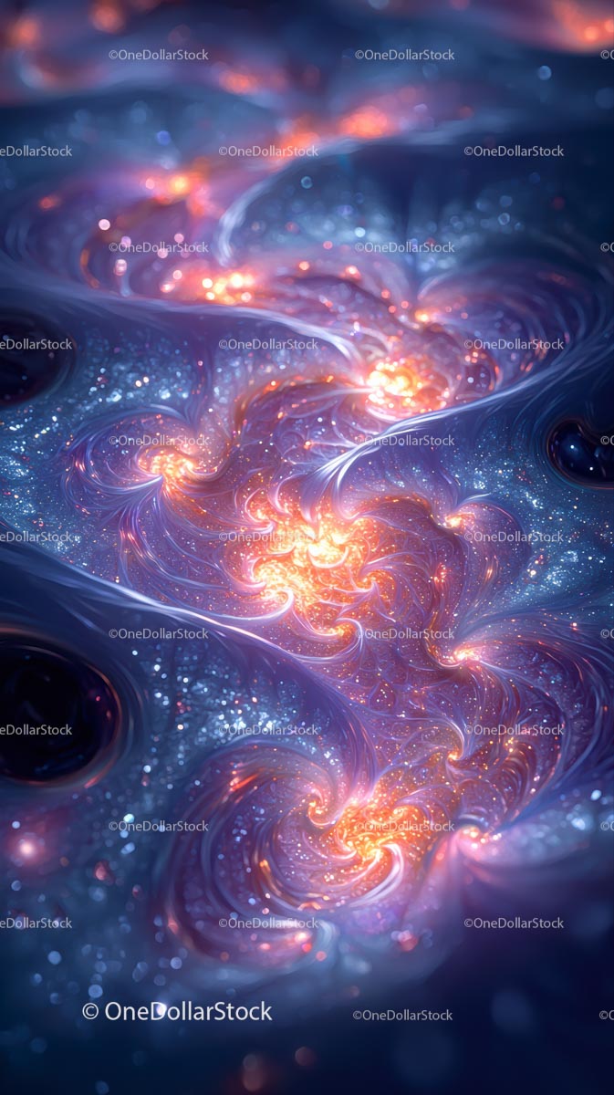 Abstract Cosmic Swirl with Glowing Galaxy in Deep Space
