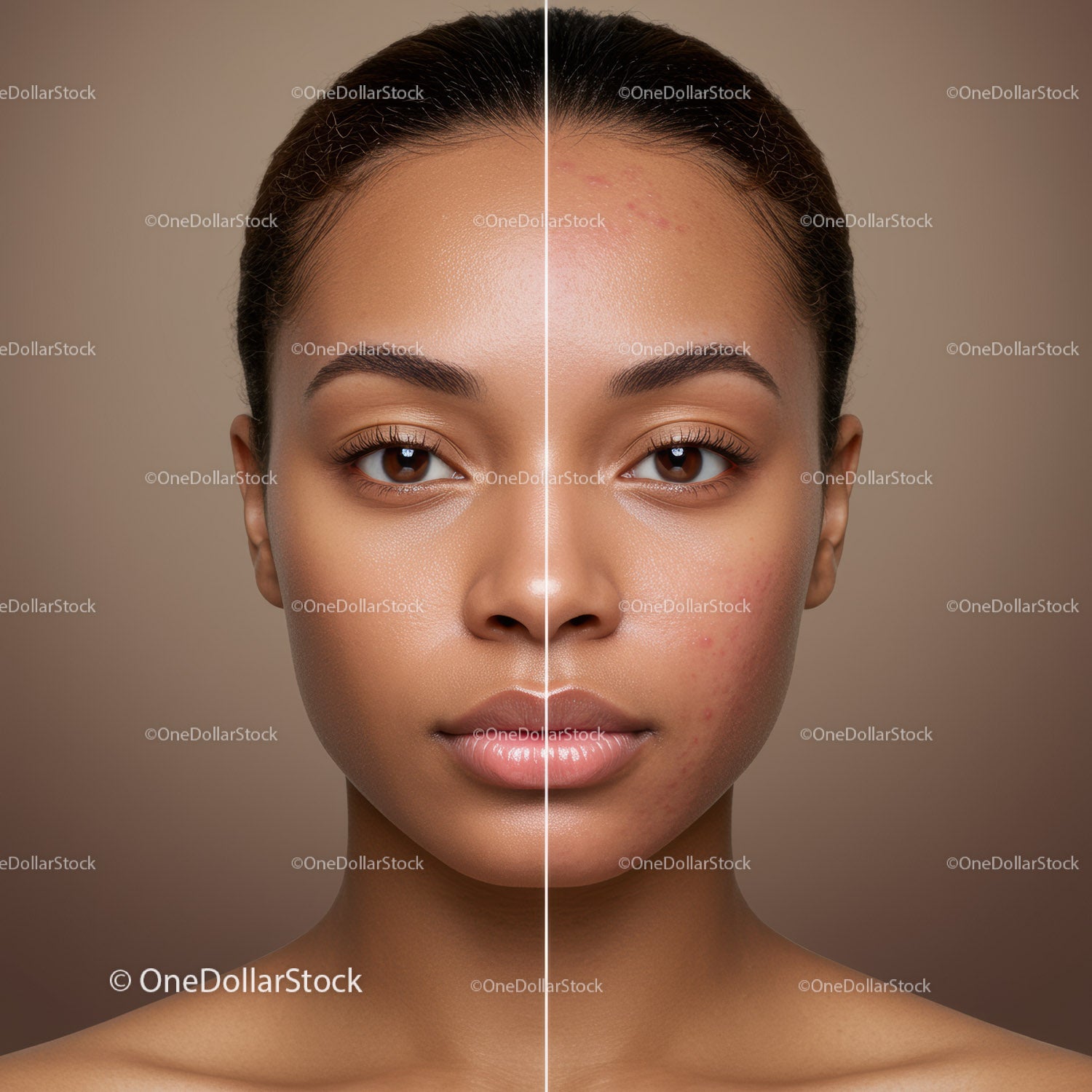 Close-up Portrait of a Young Woman with Clear Skin and Acne-Free Complexion